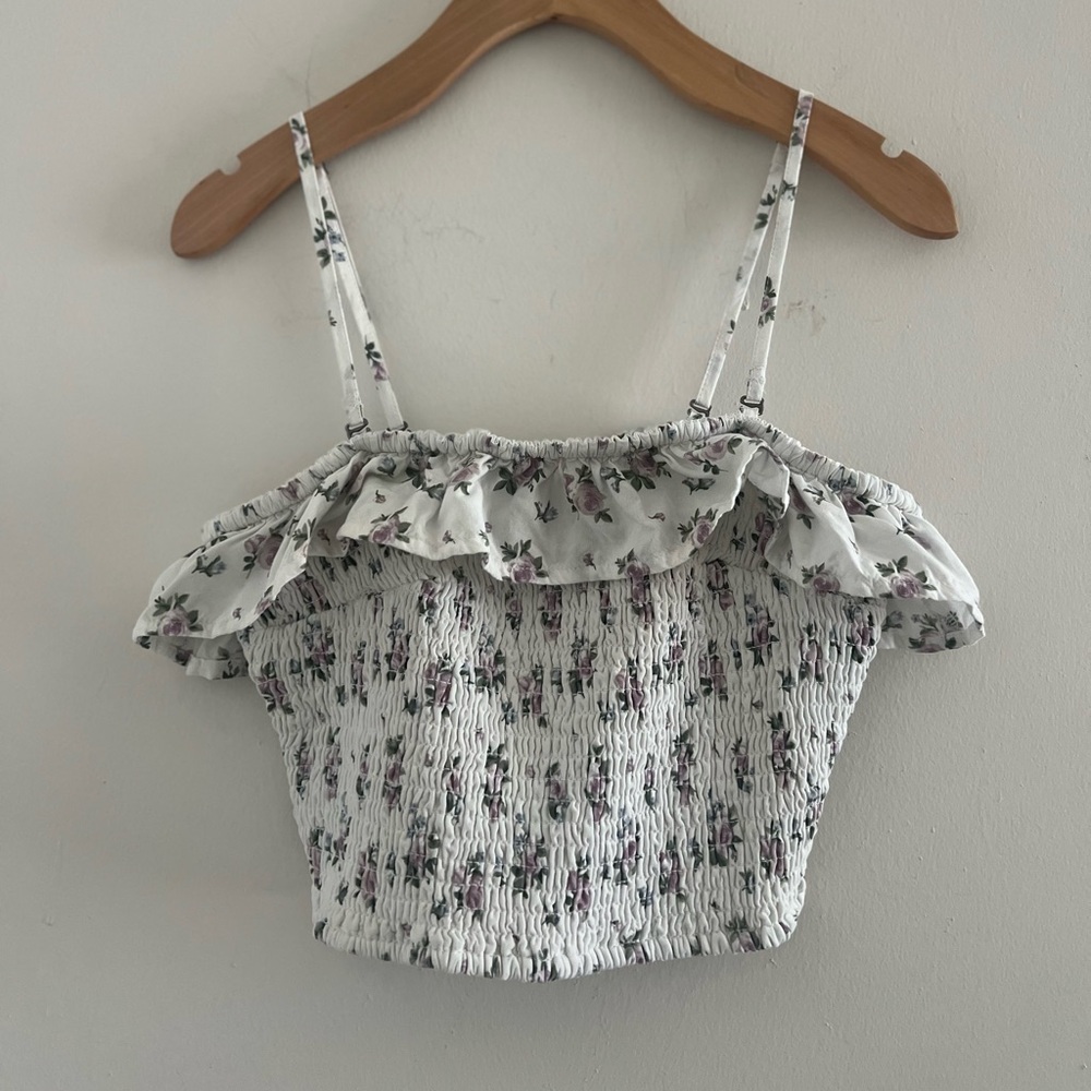Hollister Coquette Floral Ruffle Crop Top Sz S